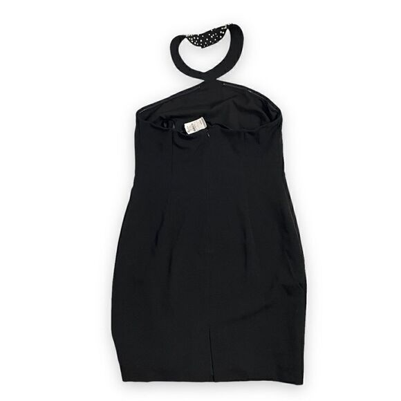 Karl Lagerfield Black Mini Dress with Beaded Pearl Necklace Collar Plus - Picture 2 of 9